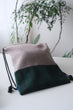 Kids Drawstrings Bag - Beige and Green (Handmade in Japan)